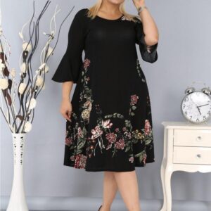 Kadın Siyah Süper Battal Viskon Penye Dantelli Maxi Boy Elbise - Siyah